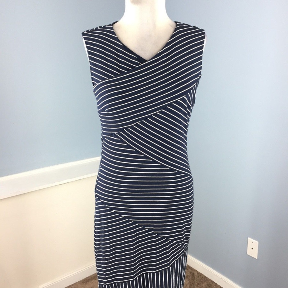 Ann Taylor Striped Navy and White Midi Dress